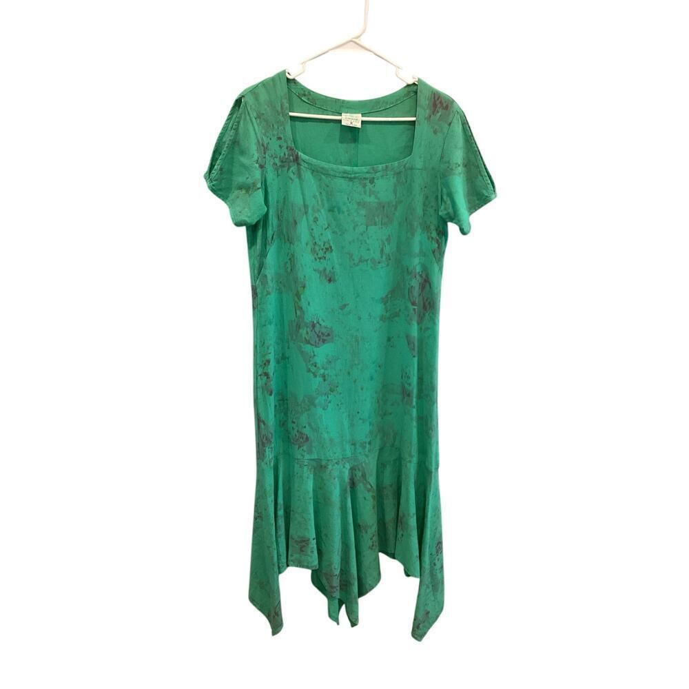 CMC Color Me Cotton Womens Midi Dress Sz Medium Green Boho Cotton Lagenlook READ